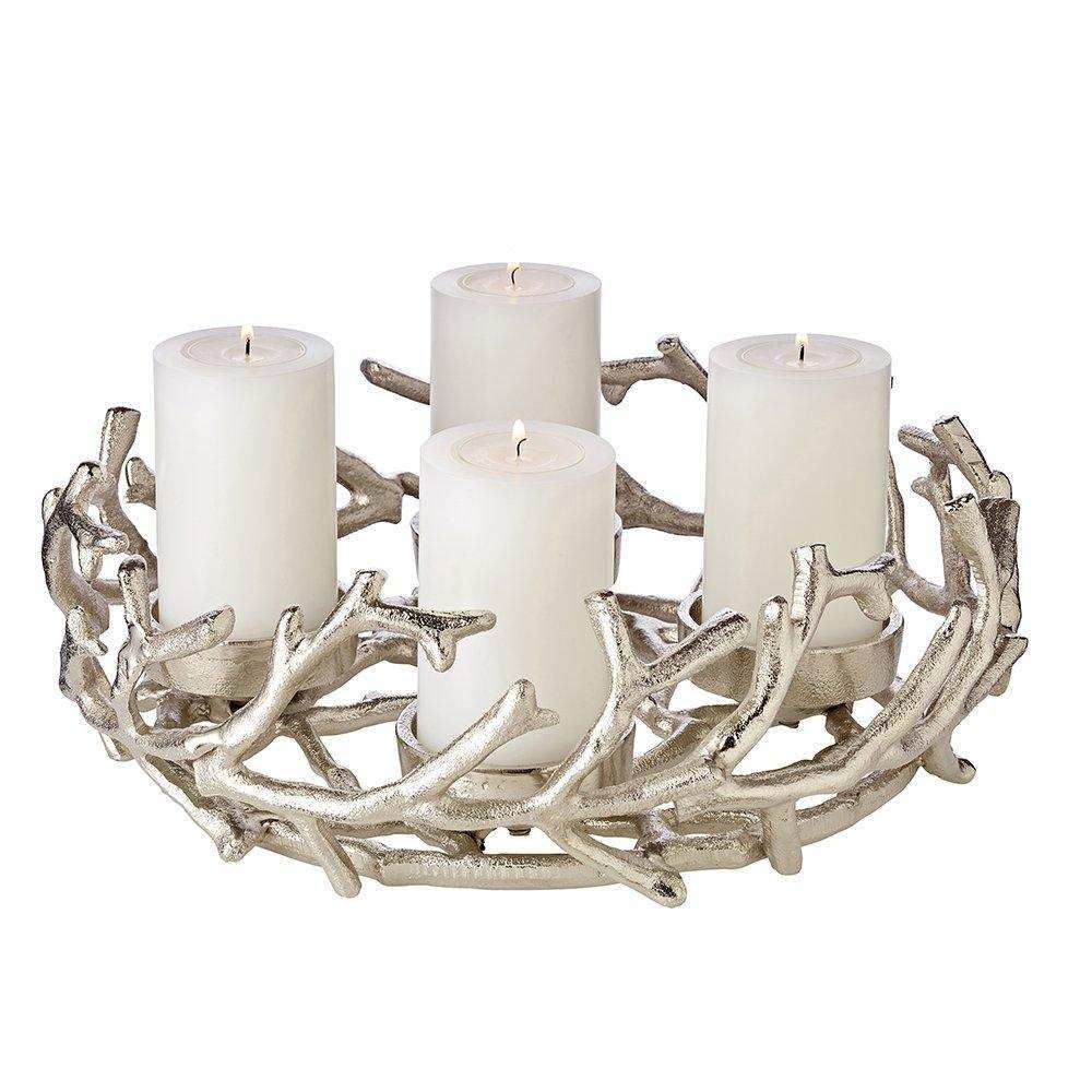 Adventskranz Porus, Geweih-Design, Aluminium vernickelt, silberfarben, ø 30 cm, für Kerzen ø 6 cm - HomeDesign Knaus