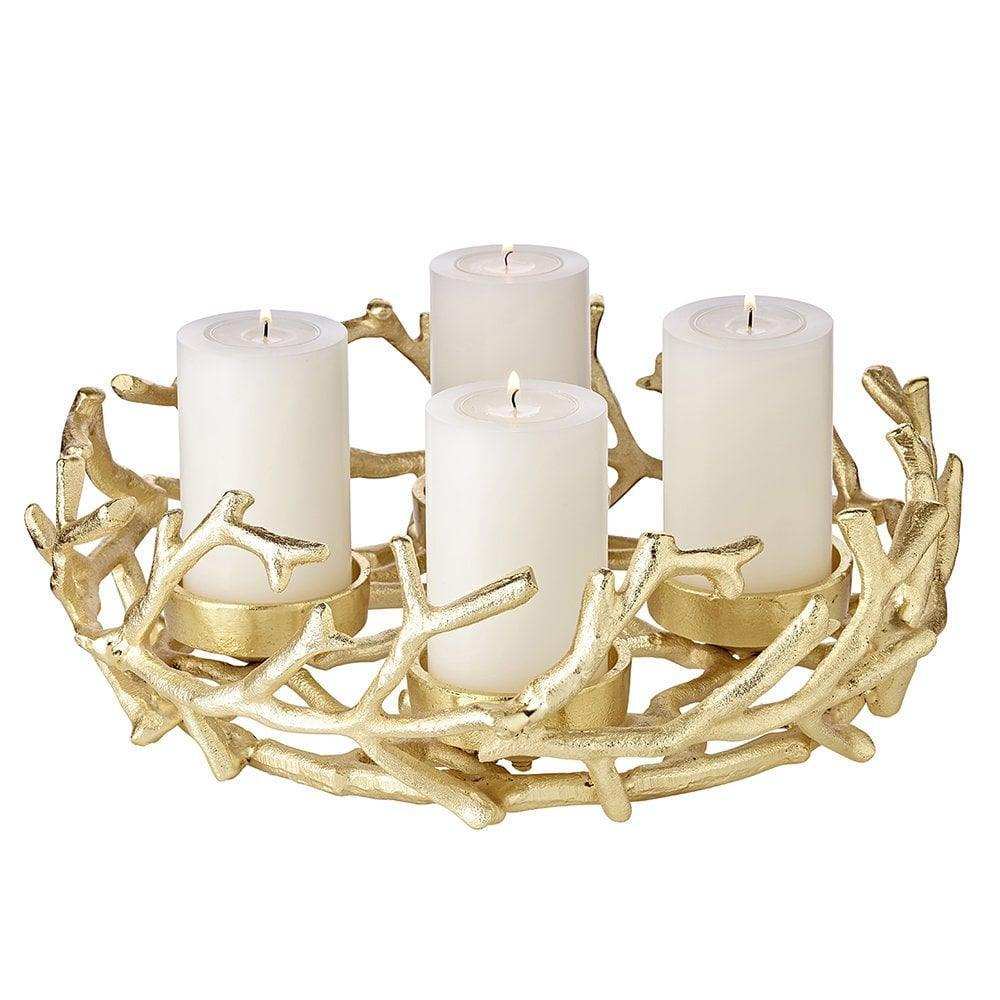 Adventskranz Porus Gold, Geweih-Design, Aluminium vernickel, Durchmesser 30 cm, für Kerzen ø 6 cm - HomeDesign Knaus
