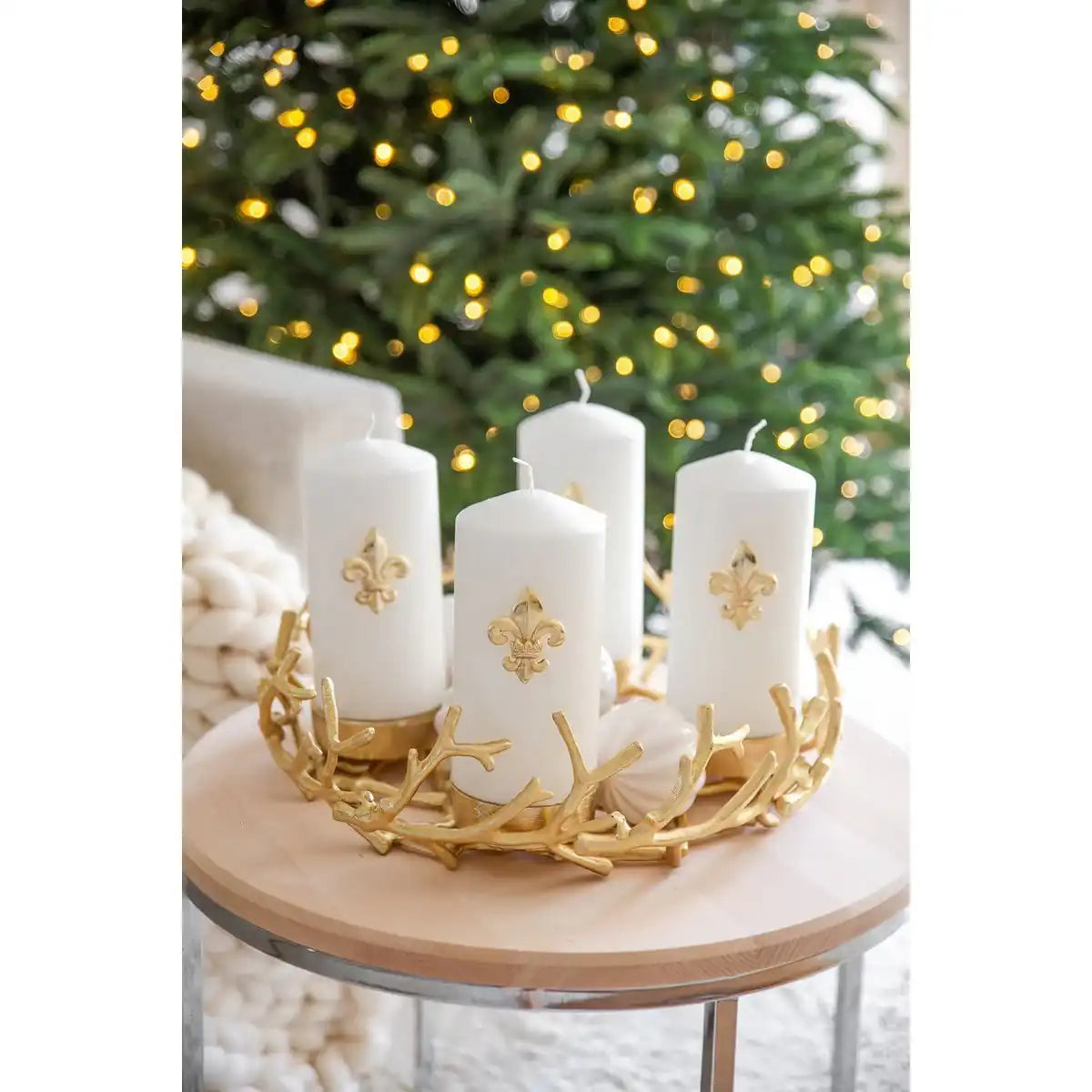 Adventskranz Porus Gold, Geweih-Design, Aluminium vernickel, Durchmesser 30 cm, für Kerzen ø 6 cm - HomeDesign Knaus