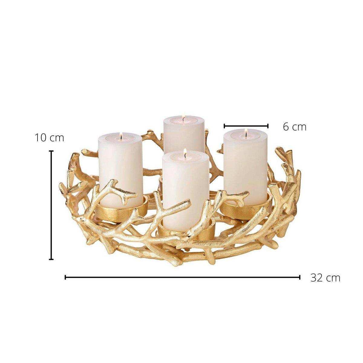 Adventskranz Porus Gold, Geweih-Design, Aluminium vernickel, Durchmesser 30 cm, für Kerzen ø 6 cm - HomeDesign Knaus