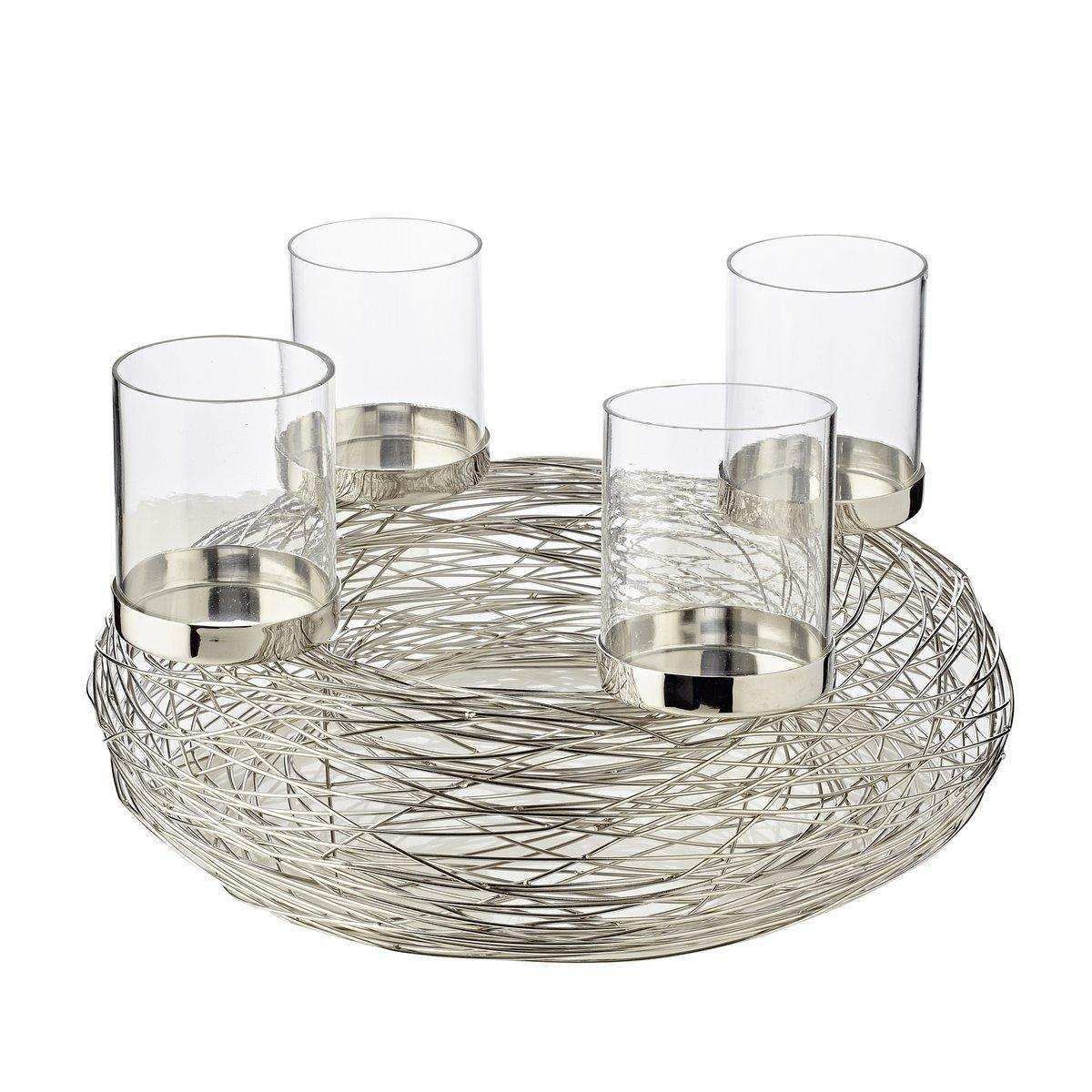 Adventskranz Rimini mit Kerzengläsern, Edelstahl glänzend vernickelt, Durchmesser 36 cm - HomeDesign Knaus