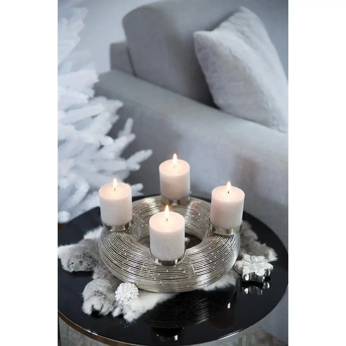 Adventskranz Verona, Edelstahl glänzend vernickelt, Durchmesser 30 cm, für Stumpenkerzen ø 6 cm - HomeDesign Knaus