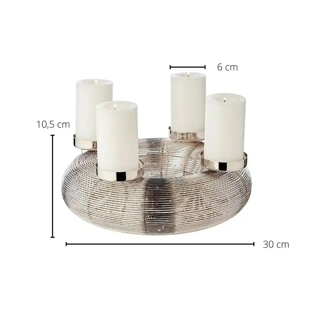 Adventskranz Verona, Edelstahl glänzend vernickelt, Durchmesser 30 cm, für Stumpenkerzen ø 6 cm - HomeDesign Knaus