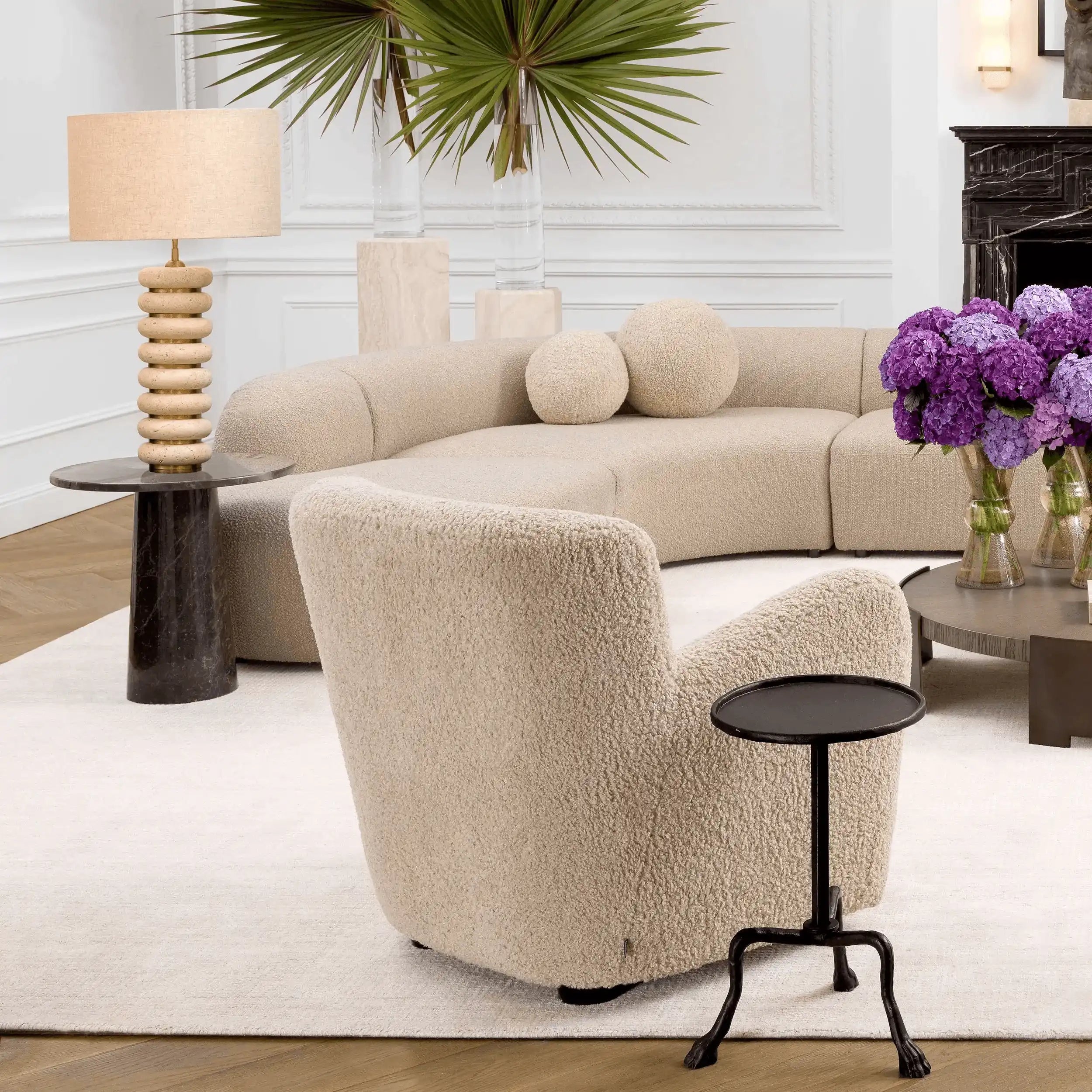 Baron Glamourösen Tischleuchte Antik-Messing aus Leinenmischung Handarbeit - HomeDesign Knaus