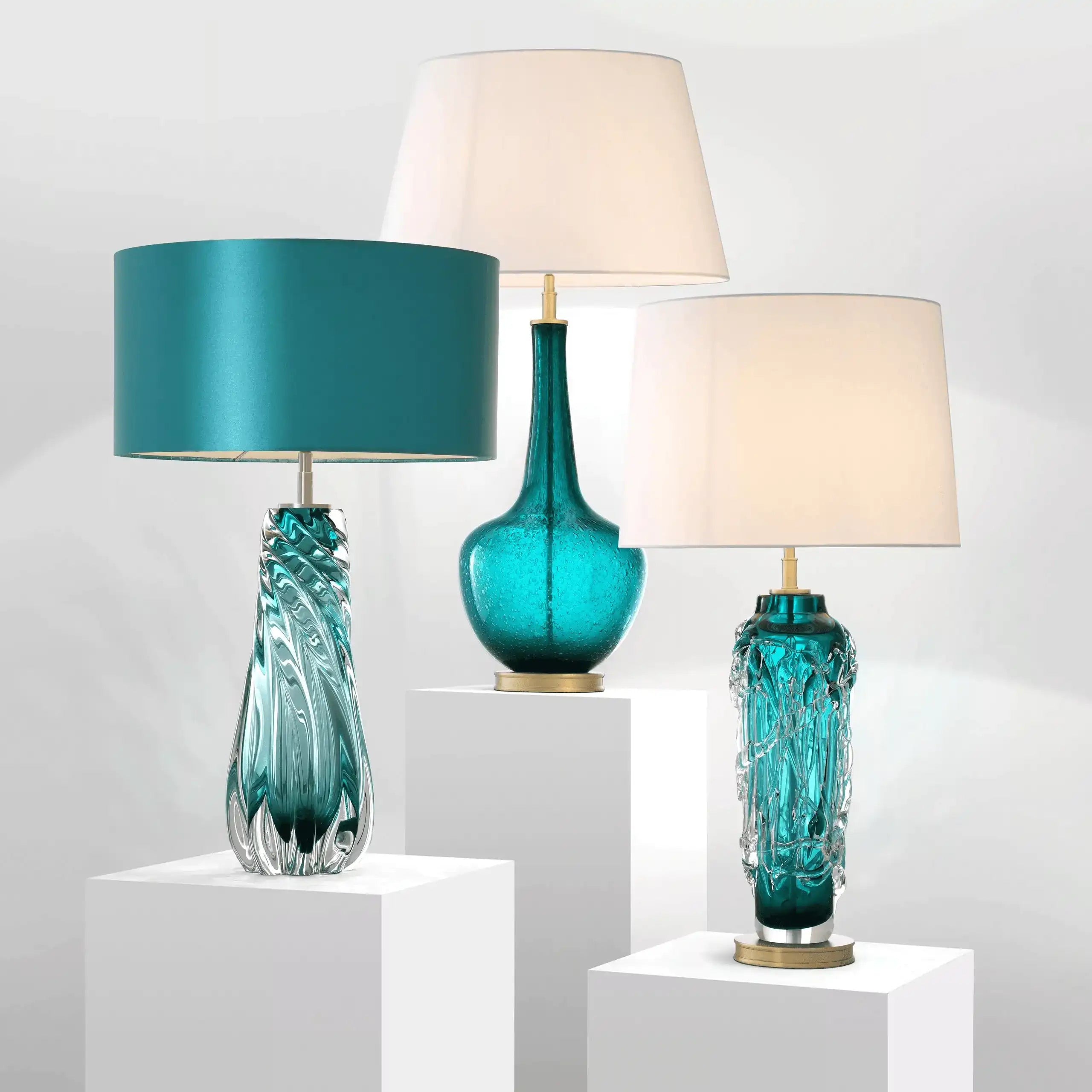 BARRON Glamourösen Tischleuchte Massives Glas Türkis Farbe Handarbeit - HomeDesign Knaus