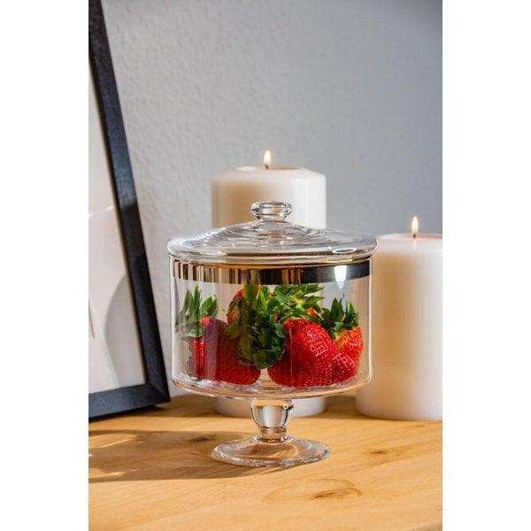 Bonboniere auf Fuß Erik, mundgeblasenes Kristallglas mit Platinrand 19 cm - HomeDesign Knaus