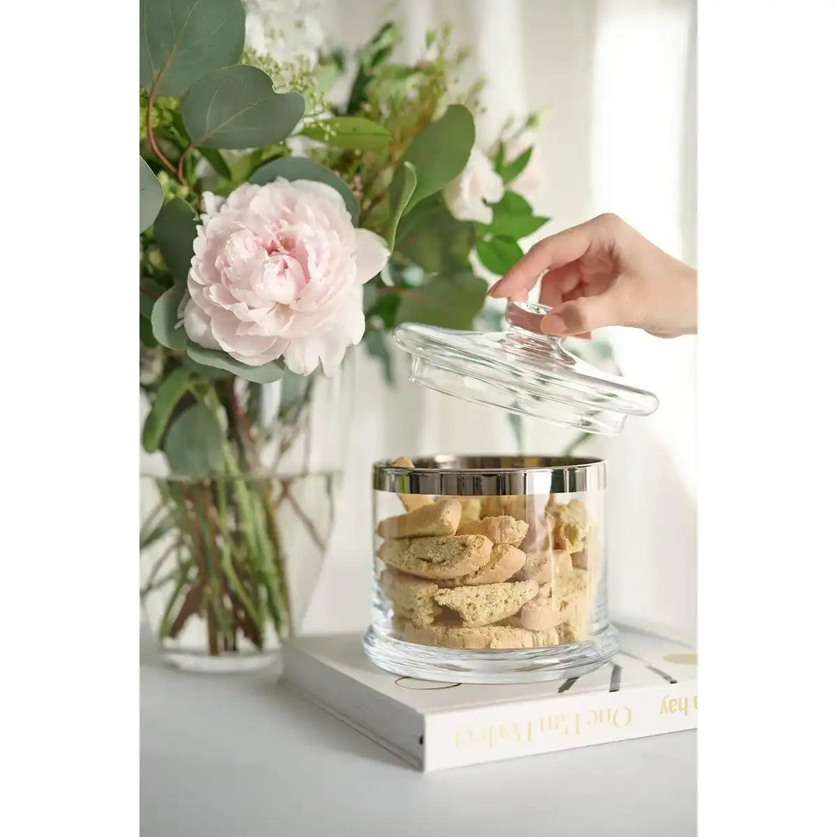 Bonboniere Erik mundgeblasenes Kristallglas mit Platinrand - HomeDesign Knaus