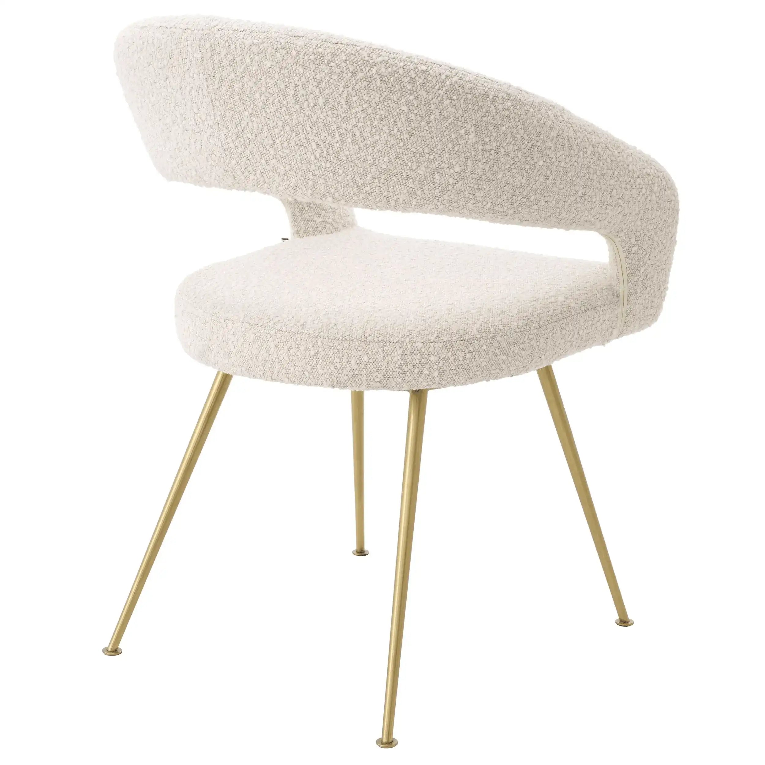 Bravo Esszimmerstuhl Boucle Creme Beine aus gebürstetem Messing - HomeDesign Knaus