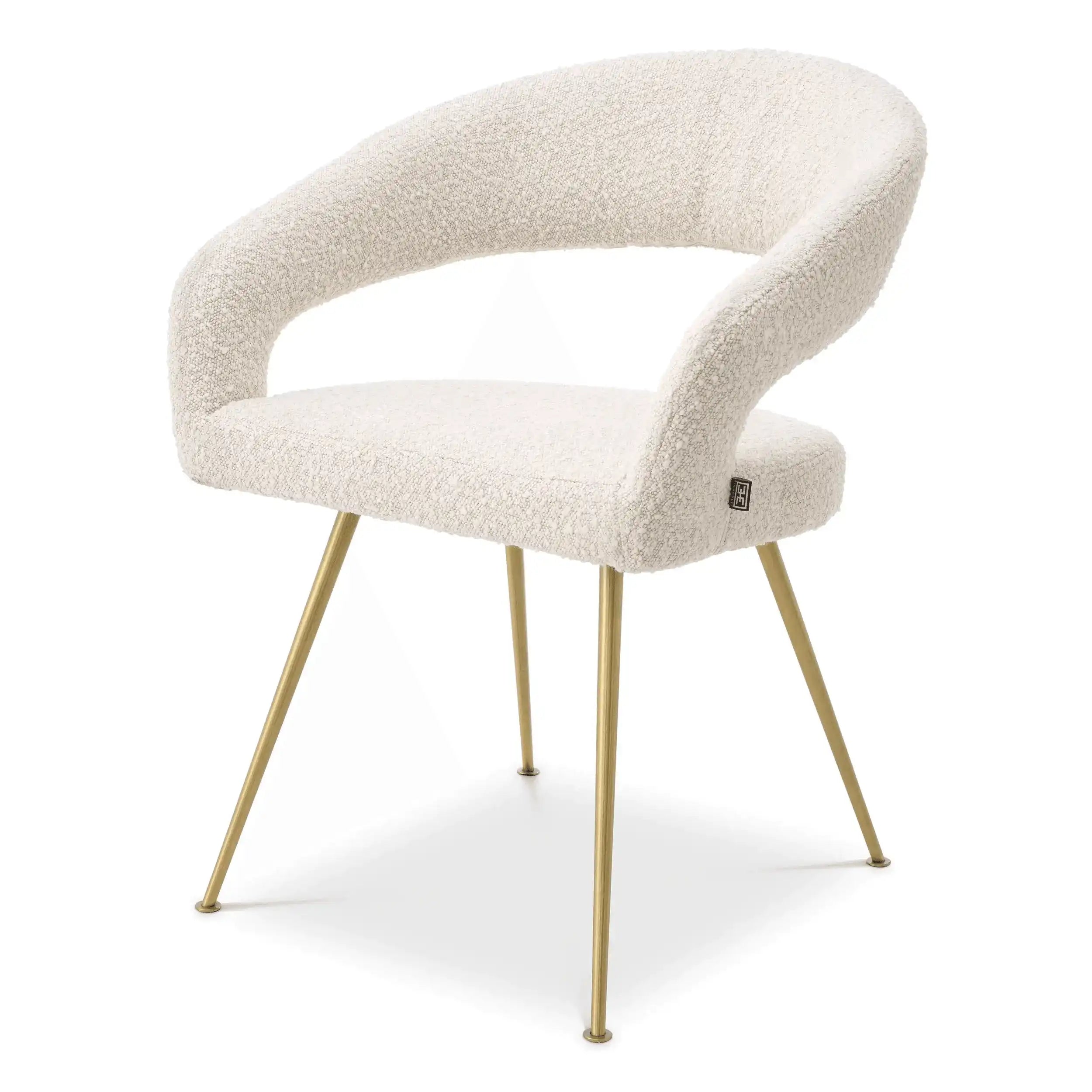 Bravo Esszimmerstuhl Boucle Creme Beine aus gebürstetem Messing - HomeDesign Knaus