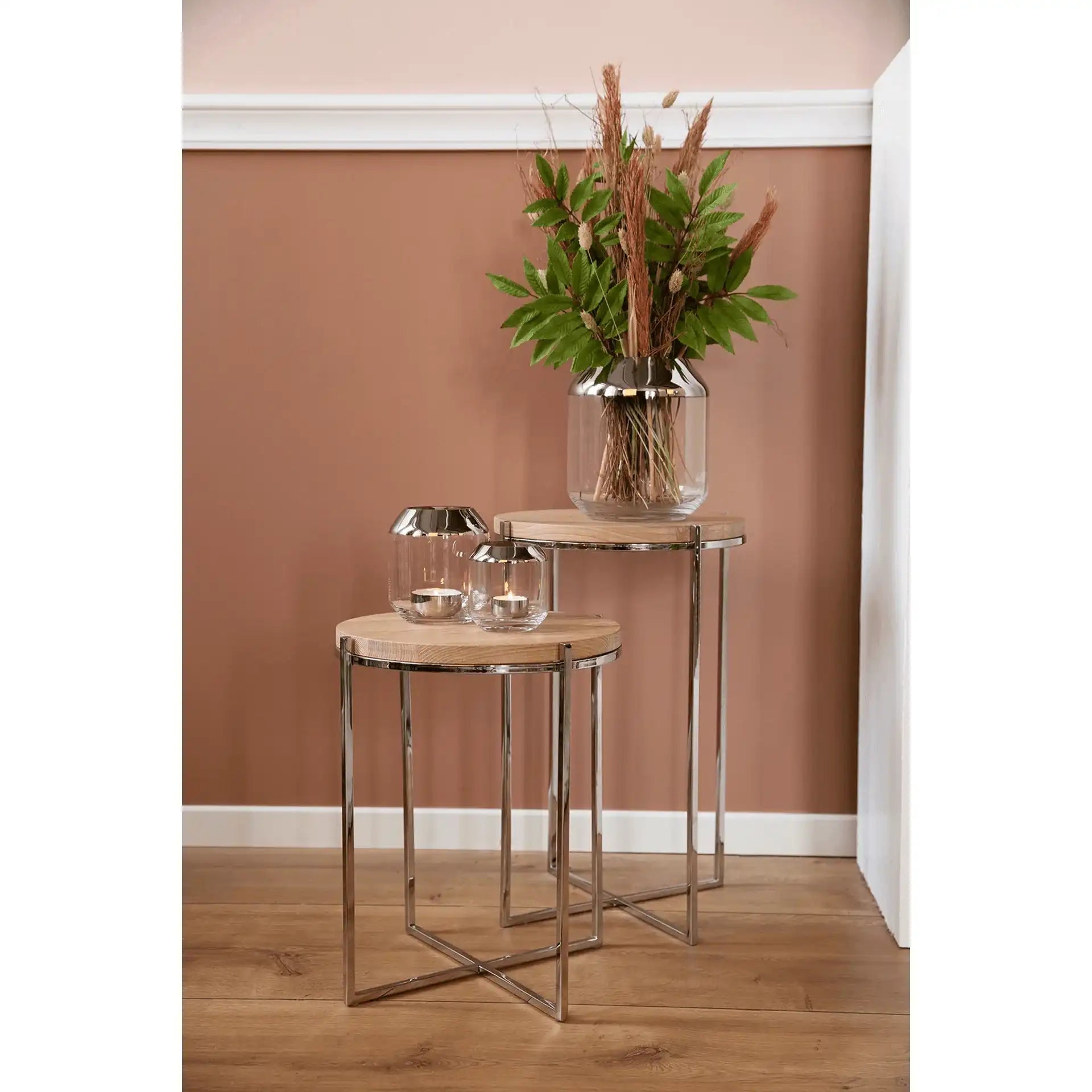 Brixton Designer Bestelltisch Edelstahl Eiche Braun Silber Unikat - HomeDesign Knaus