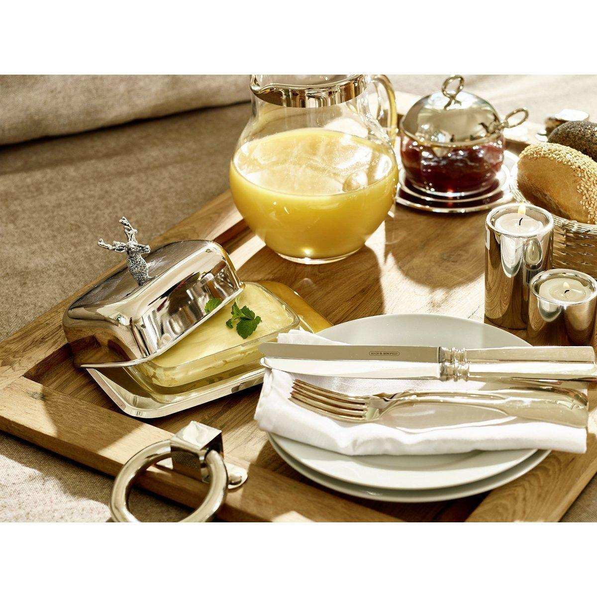 Butterdose Hirsch Glaseinsatz Edelstahö versilbert mit Buttermesser - HomeDesign Knaus