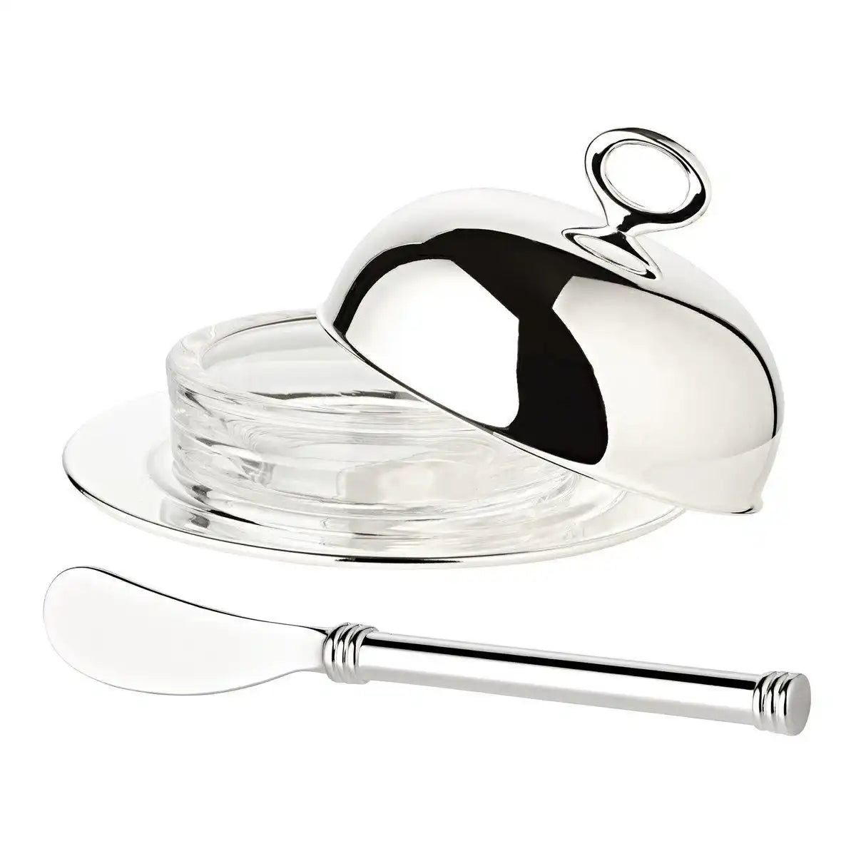 Butterdose Jago edel versilbert inkl. Buttermesser Edelstahl - HomeDesign Knaus