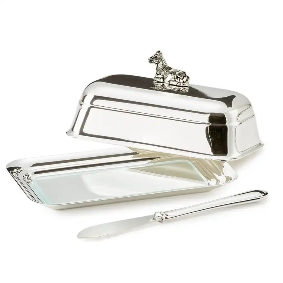 Butterdose Kuh Edelstahl versilbert inkl. Buttermesser - HomeDesign Knaus