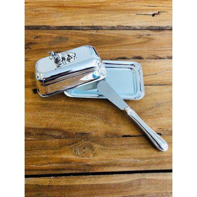 Butterdose Kuh Edelstahl versilbert inkl. Buttermesser - HomeDesign Knaus