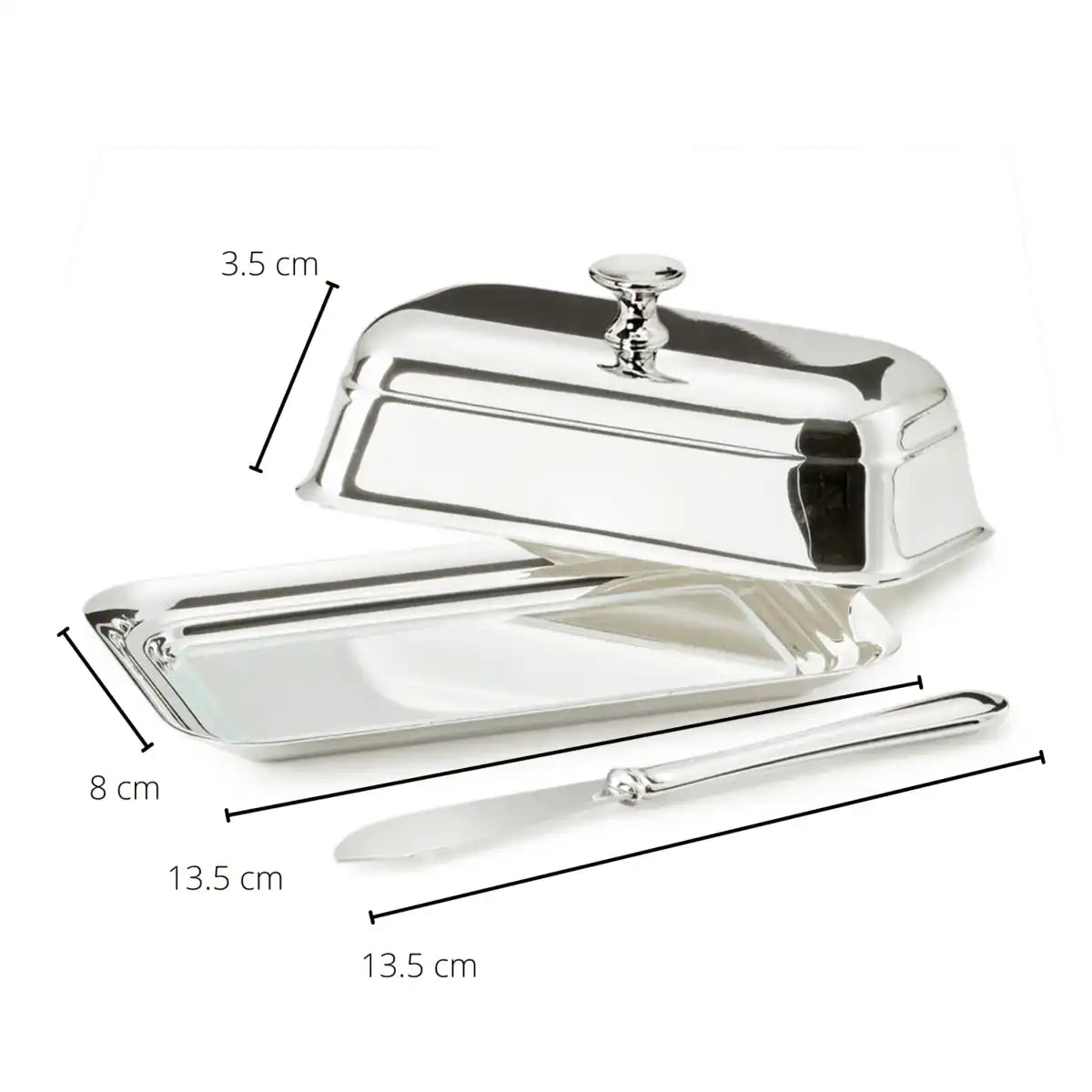 Butterdose Mary mit Glasplatte Edelstahl versilbertinkl. Buttermesser - HomeDesign Knaus