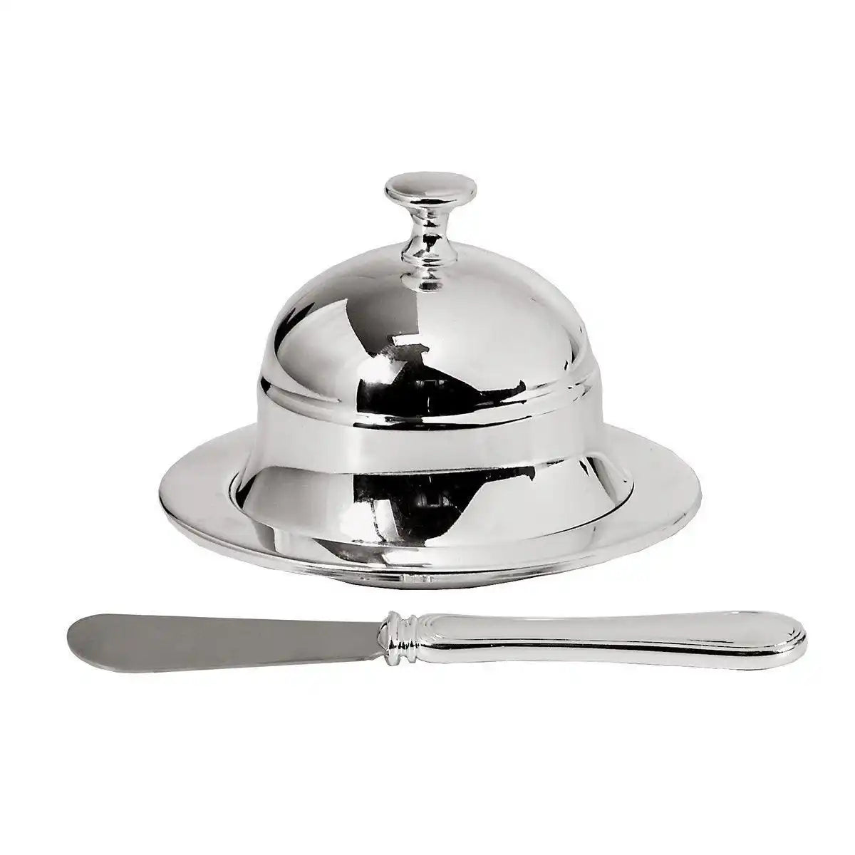 Butterdose mit Deckel Epe Chrom versilbert mit passendem Buttermesser - HomeDesign Knaus