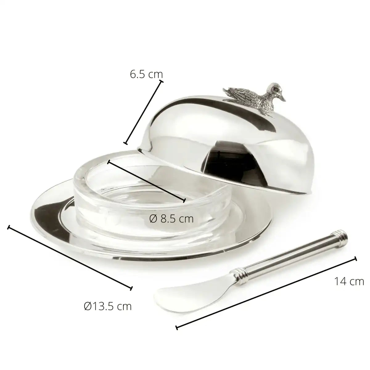 Butterglocke Ente Edelstahl versilbert inkl. Buttermesser - HomeDesign Knaus