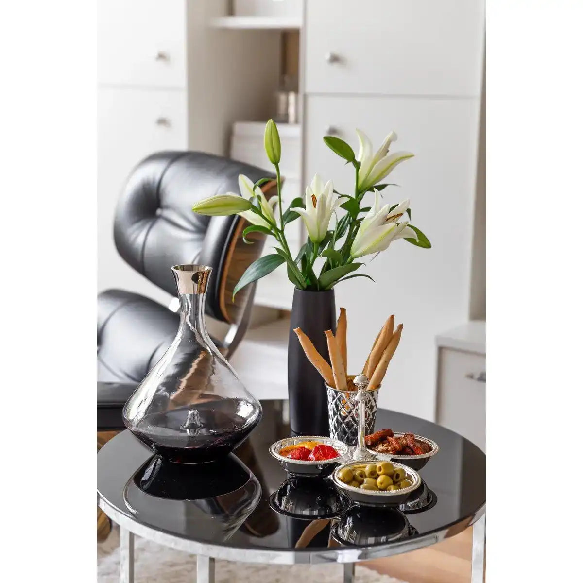 Dekanter Karaffe Frederick Kristallglas mit Platinrand Weinkaraffe 27 cm - HomeDesign Knaus