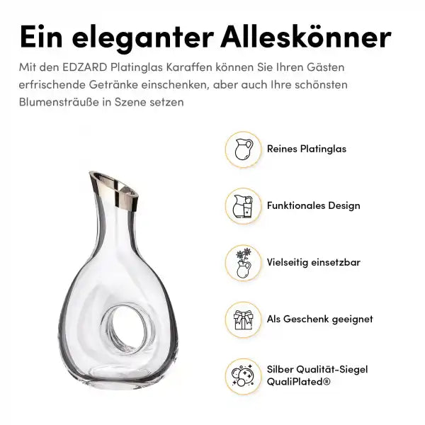 Dekanter Karaffe Gordon Kristallglas mit Platinrand Weinkaraffe 30 cm - HomeDesign Knaus