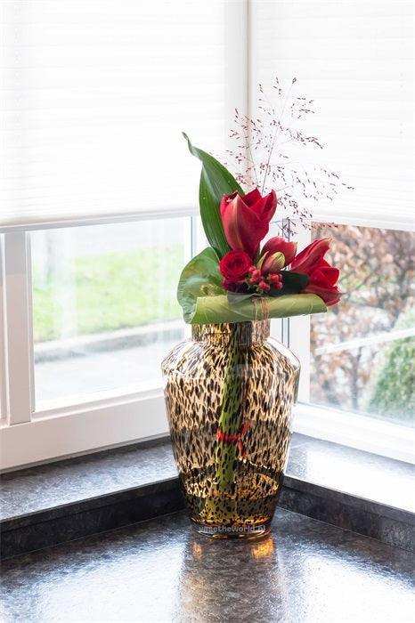 Deko Geopard Vase Blumenvase Bodenvase Handarbeit Mundgeblasen - HomeDesign Knaus