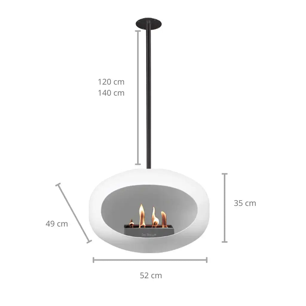 Designer Bio Kamin Edelstahl Nickel Weiß Sky hängend Deckenkamin Bio-Ethanol - HomeDesign Knaus