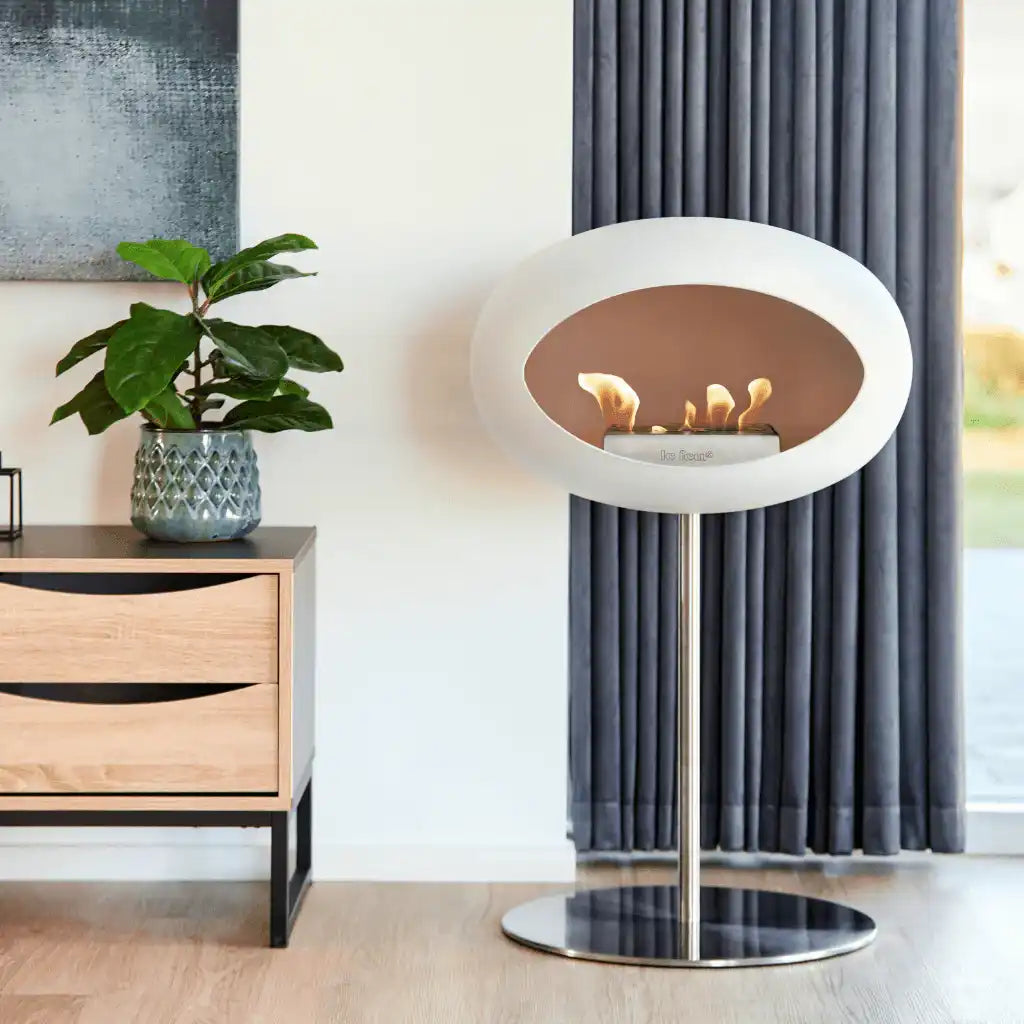 Designer Bio-Kamin Ground Steel Low Schwarz Weiß Edelstahl Freistehen - HomeDesign Knaus