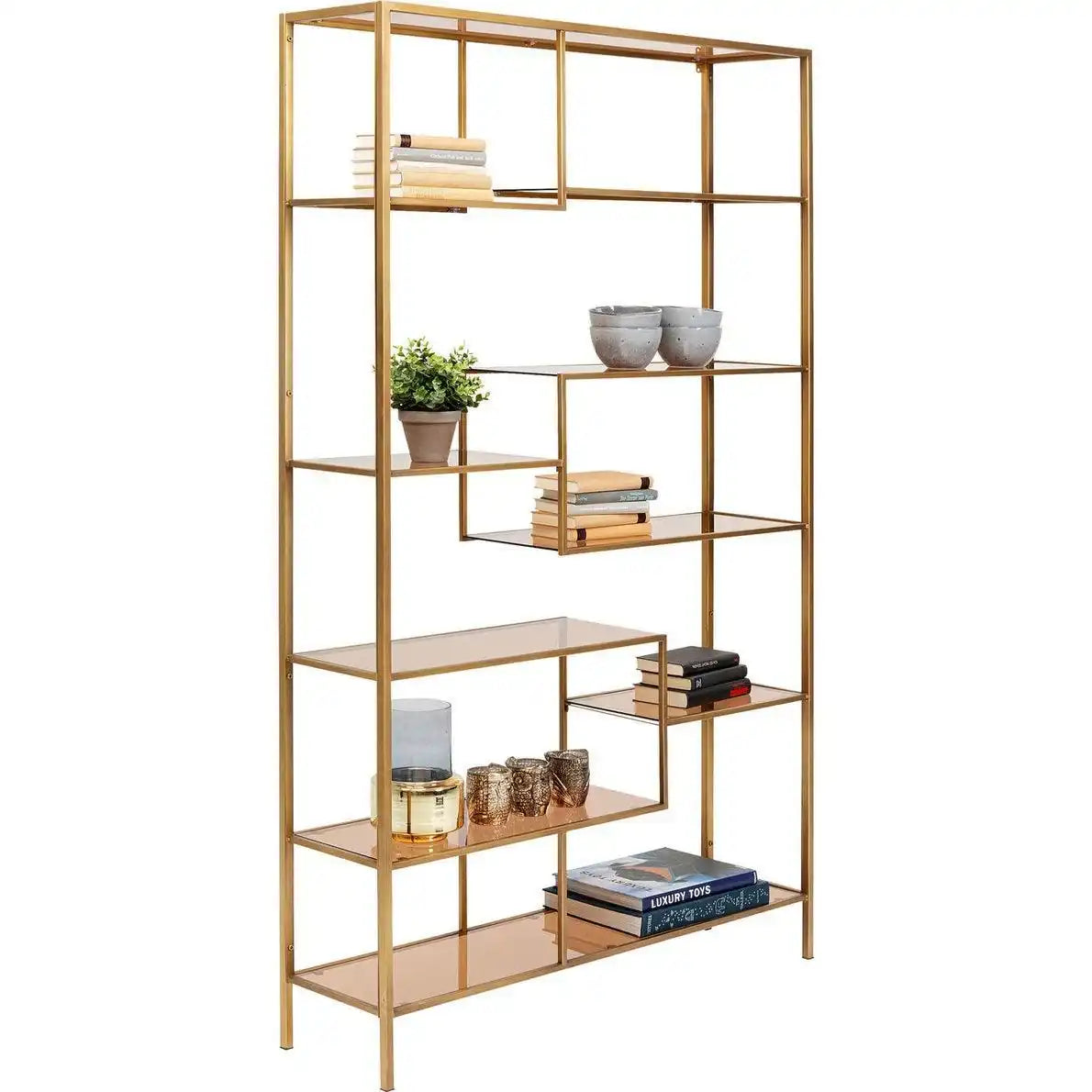 Designer Bücherregal Dekoregal Wandregal Sicherheitsglas Stahl Gold - HomeDesign Knaus