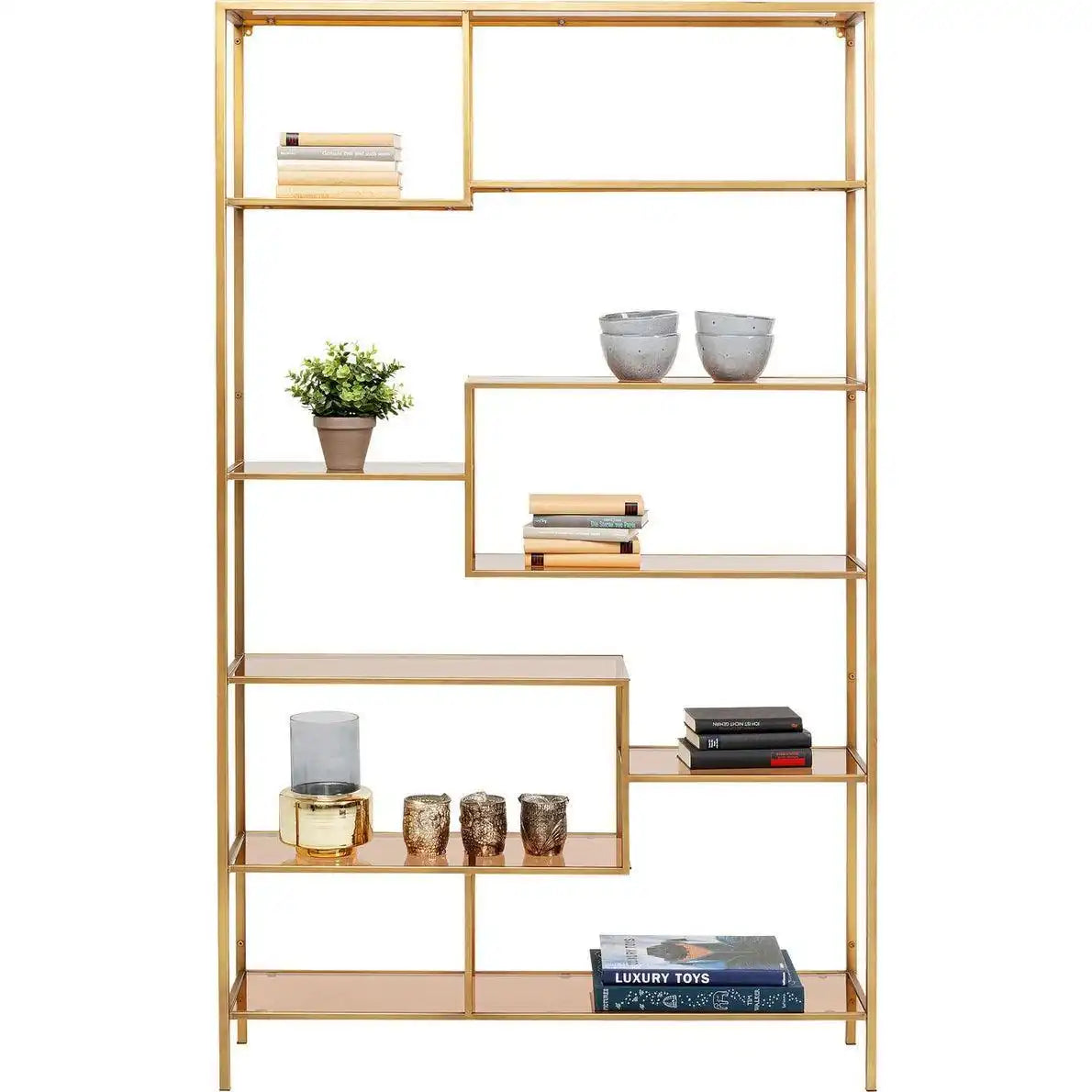 Designer Bücherregal Dekoregal Wandregal Sicherheitsglas Stahl Gold - HomeDesign Knaus