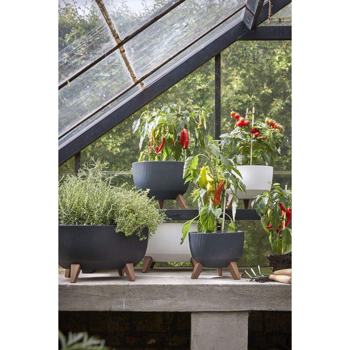 Doppio Blumentopf auf Beinen – H22 x Ø47 cm – recycelter Kunststoff – FSC-Mix – Schwarz - HomeDesign Knaus