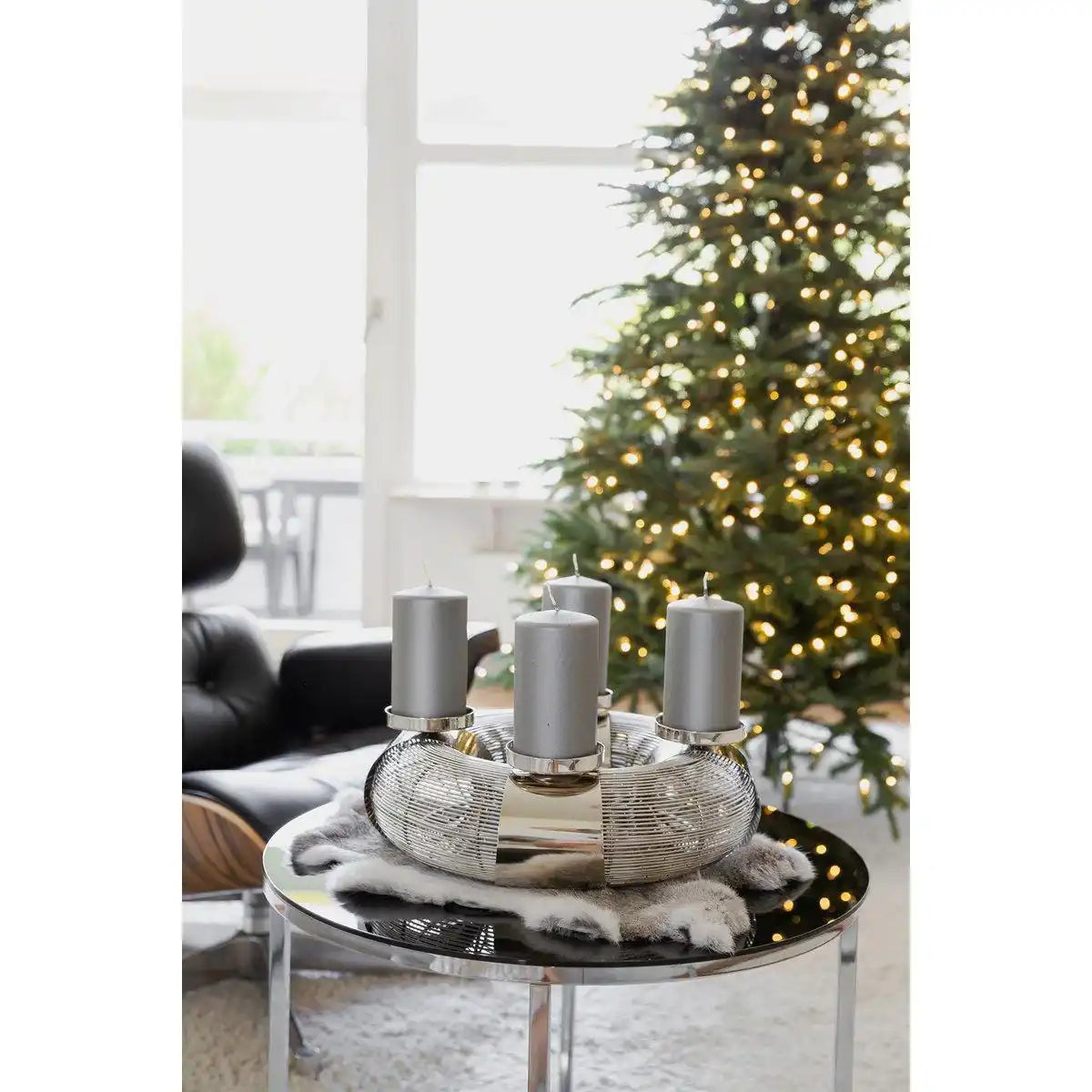 Edelstahl Chrom Adventskranz Flax 36 cm - HomeDesign Knaus