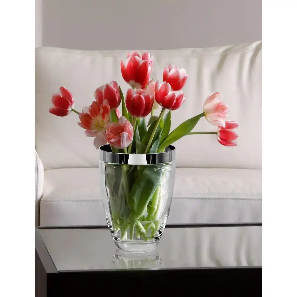 EDZARD Vase Charlotte, mundgeblasenes Kristallglas mit Platinrand 16 cm - HomeDesign Knaus