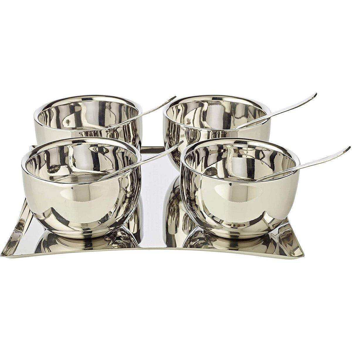 Eiscreme-Set Madeleine Edelstahl hochglanzpoliert 4 Becher Tablett - HomeDesign Knaus