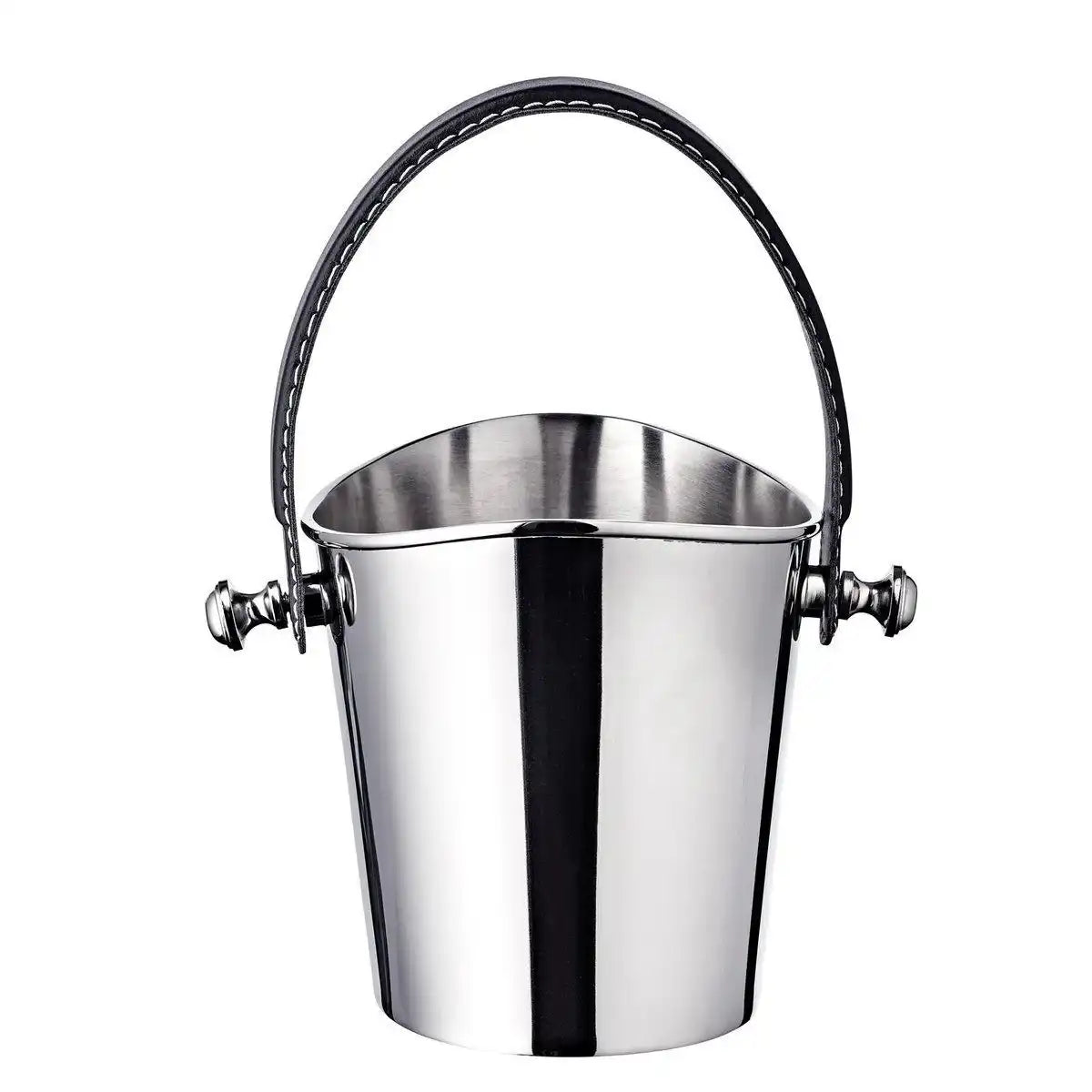 EDZARD Eiseimer Gilbert Weinkühler mit schwarzem Ledergriff, Edelstahl glänzend vernickelt, Höhe 23 cm - HomeDesign Knaus