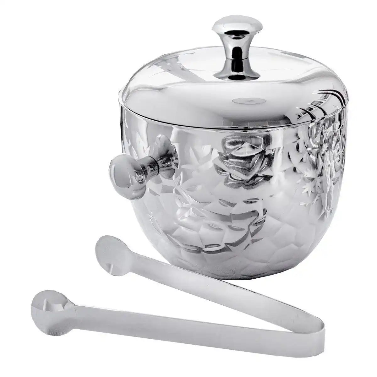 Eiseimer Rico mit Deckel und Eiszange Edelstahl gehämmert 18 cm - HomeDesign Knaus