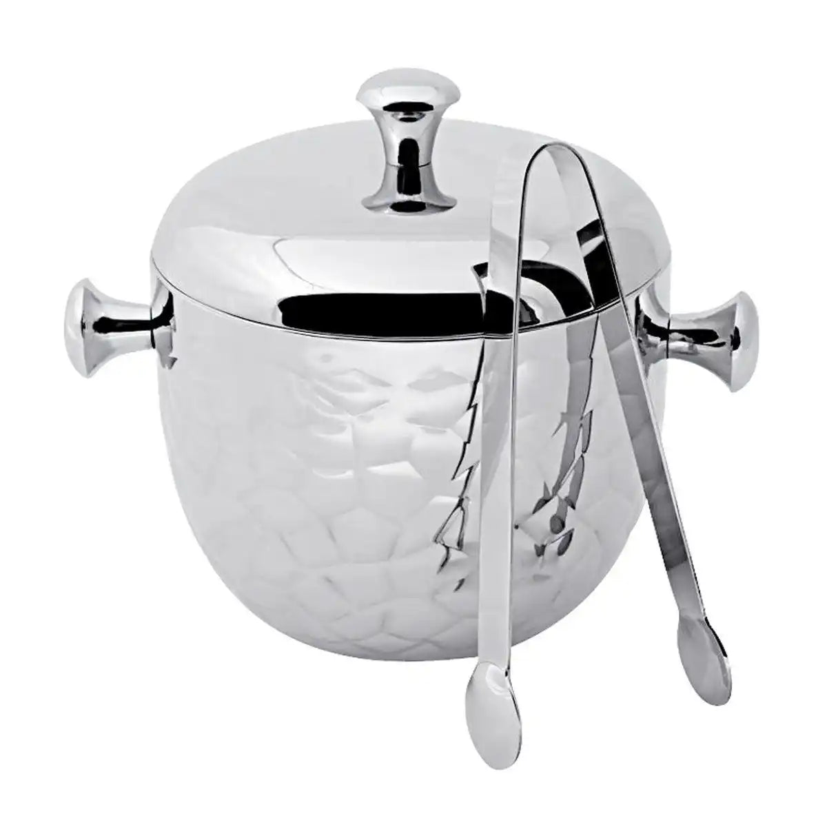 Eiseimer Rico mit Deckel und Eiszange Edelstahl gehämmert 18 cm - HomeDesign Knaus