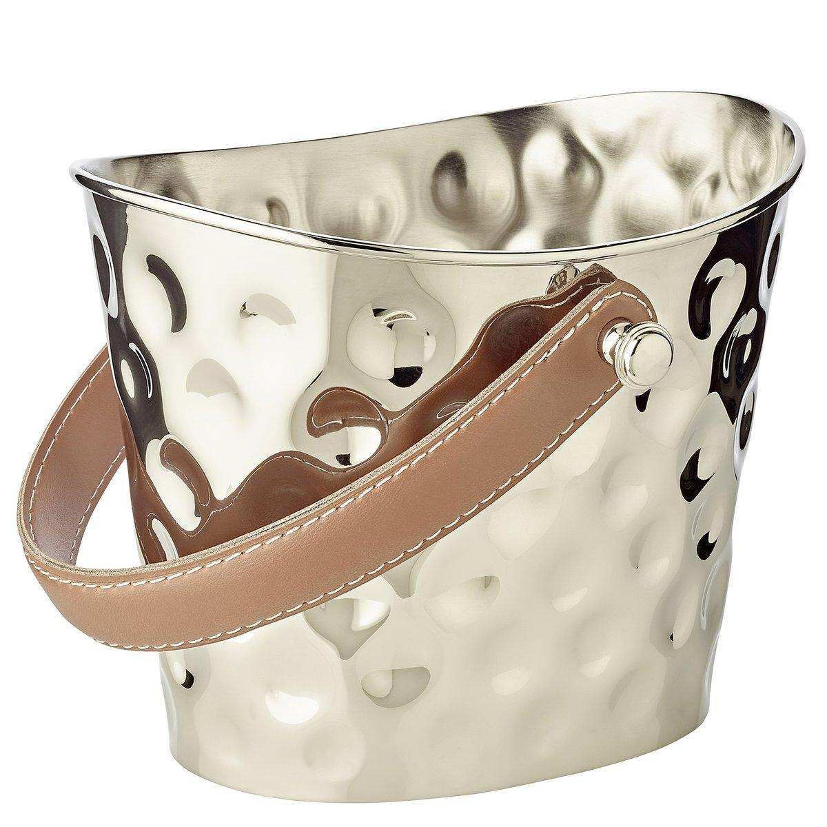 Eiseimer Weinkühler Gilbert gehämmert braunem Ledergriff Edelstahl 17 cm - HomeDesign Knaus