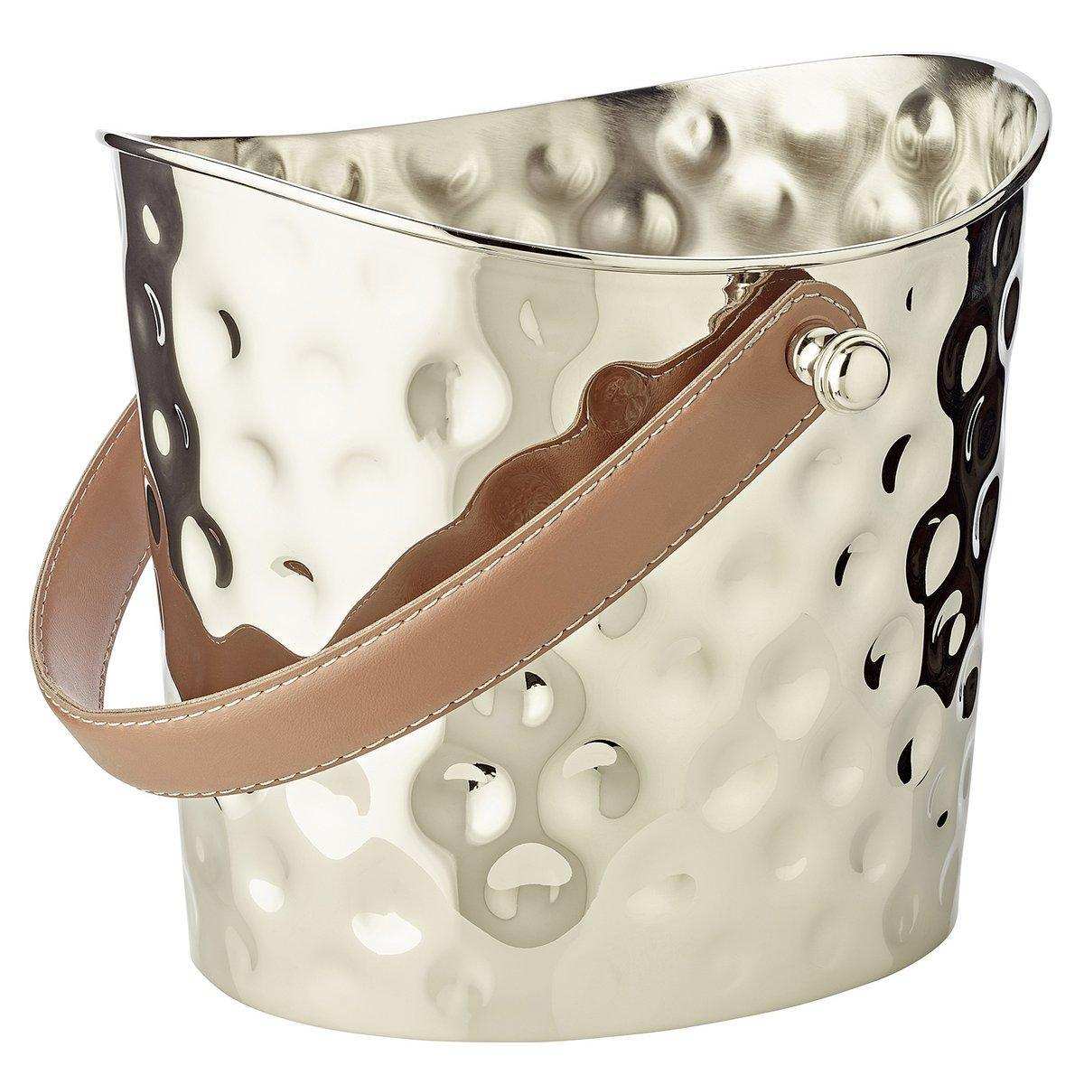 Eiseimer Weinkühler Gilbert gehämmert braunem Ledergriff Edelstahl 23 cm - HomeDesign Knaus