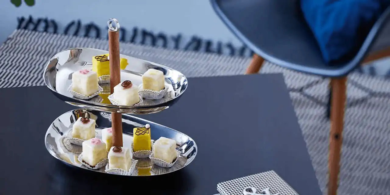 Etagere Edelstahl Pralinen Schale hochglanzpoliert Akazienholz - HomeDesign Knaus