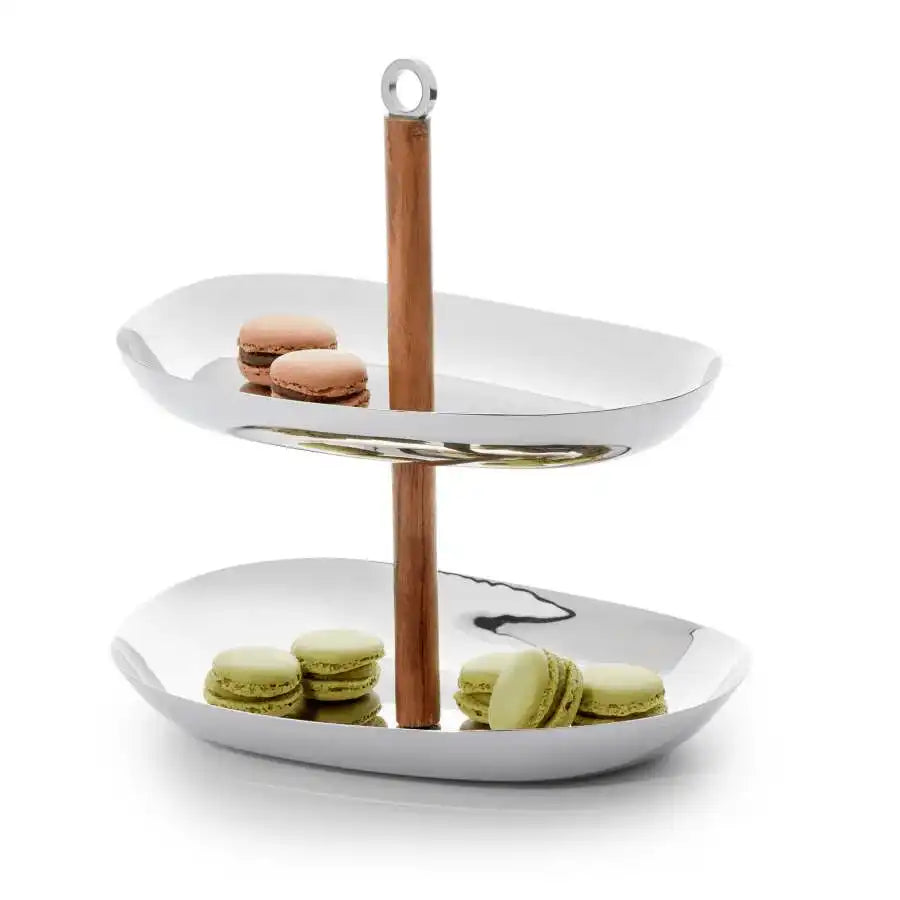 Etagere Edelstahl Pralinen Schale hochglanzpoliert Akazienholz - HomeDesign Knaus
