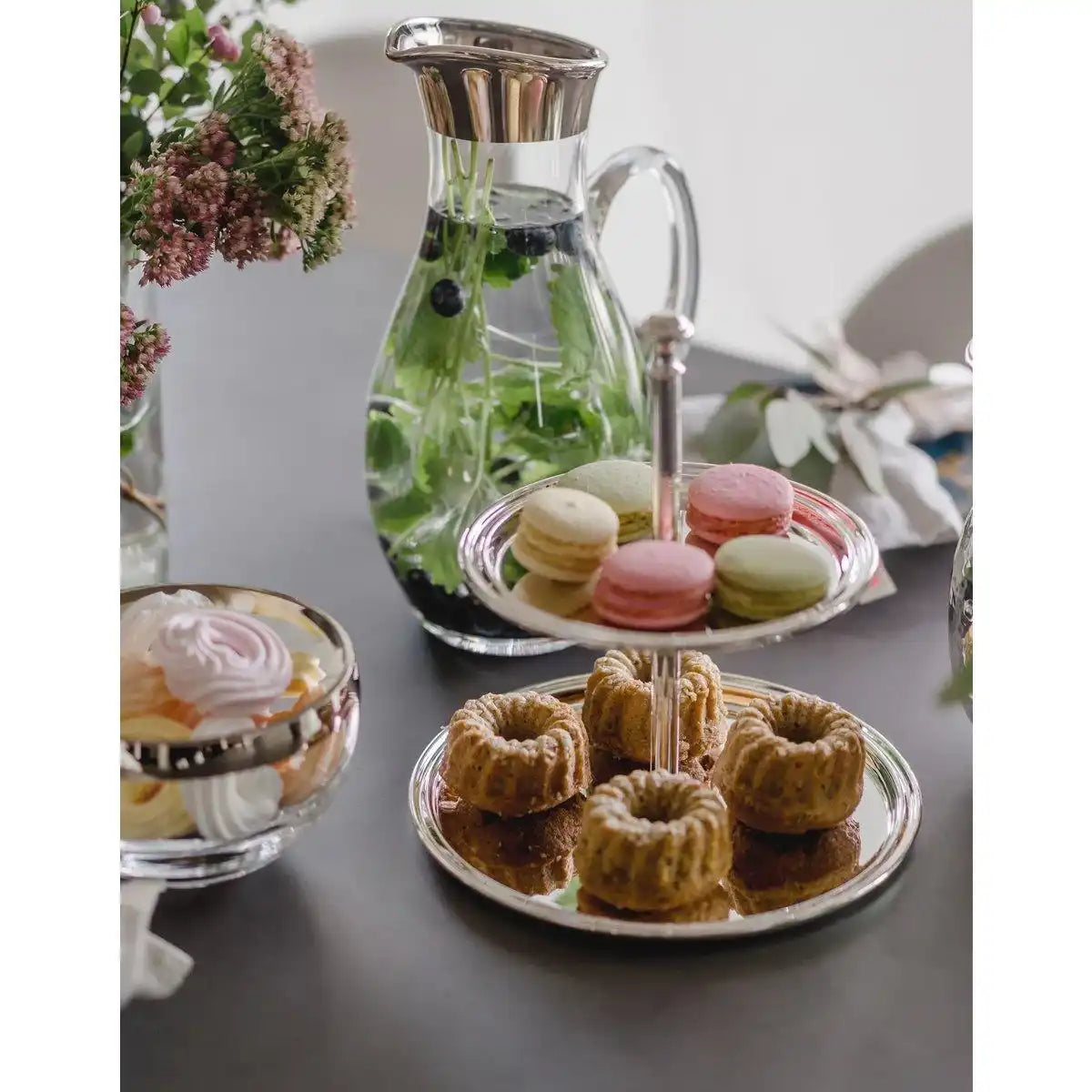 Etagere mit 2 Ebenen rund Fadenrand edel versilbert 22 cm - HomeDesign Knaus