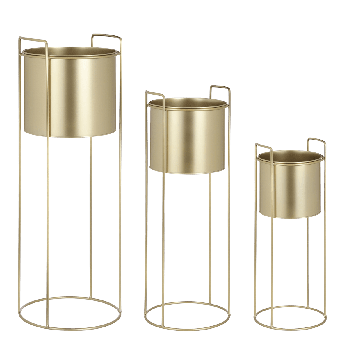 Favani Blumentopf auf Ständer – 3er-Set – H80 x Ø28 cm – Metall – Gold - HomeDesign Knaus
