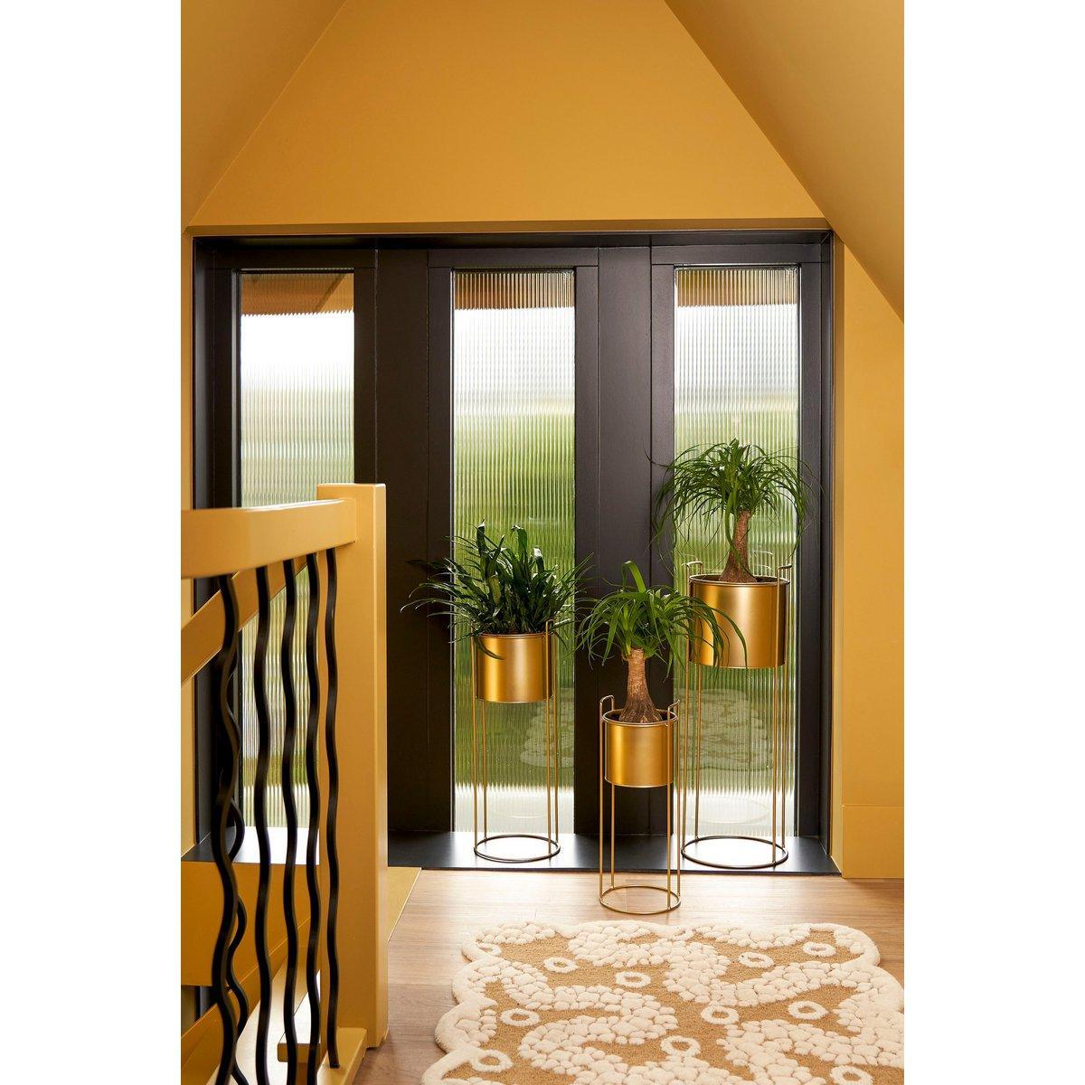 Favani Blumentopf auf Ständer – 3er-Set – H80 x Ø28 cm – Metall – Gold - HomeDesign Knaus