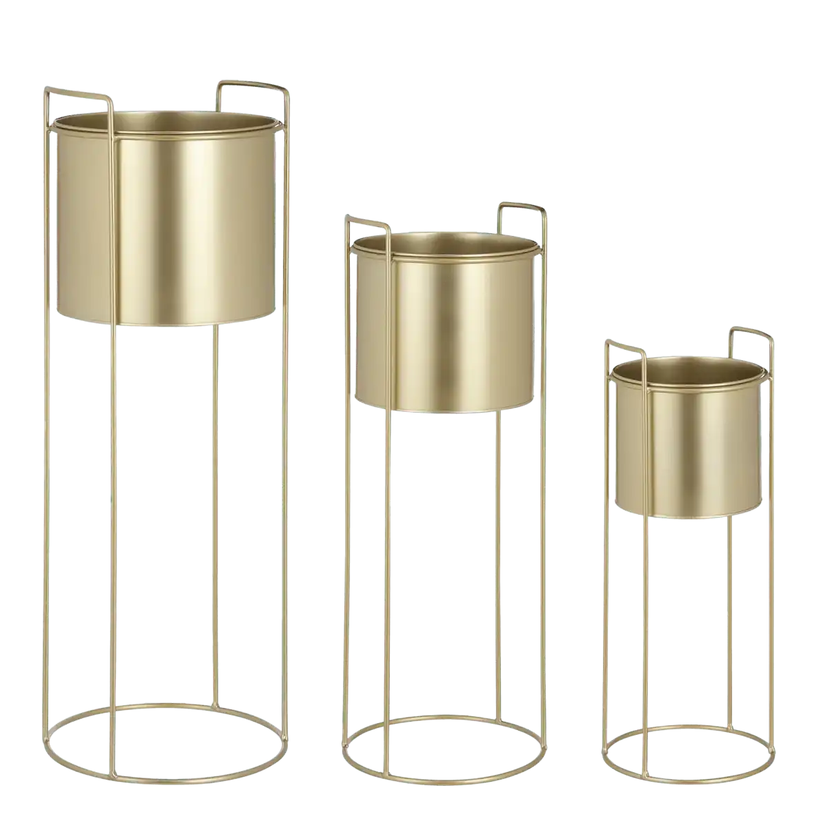 Favani Blumentopf auf Ständer – 3er-Set – H80 x Ø28 cm – Metall – Gold - HomeDesign Knaus