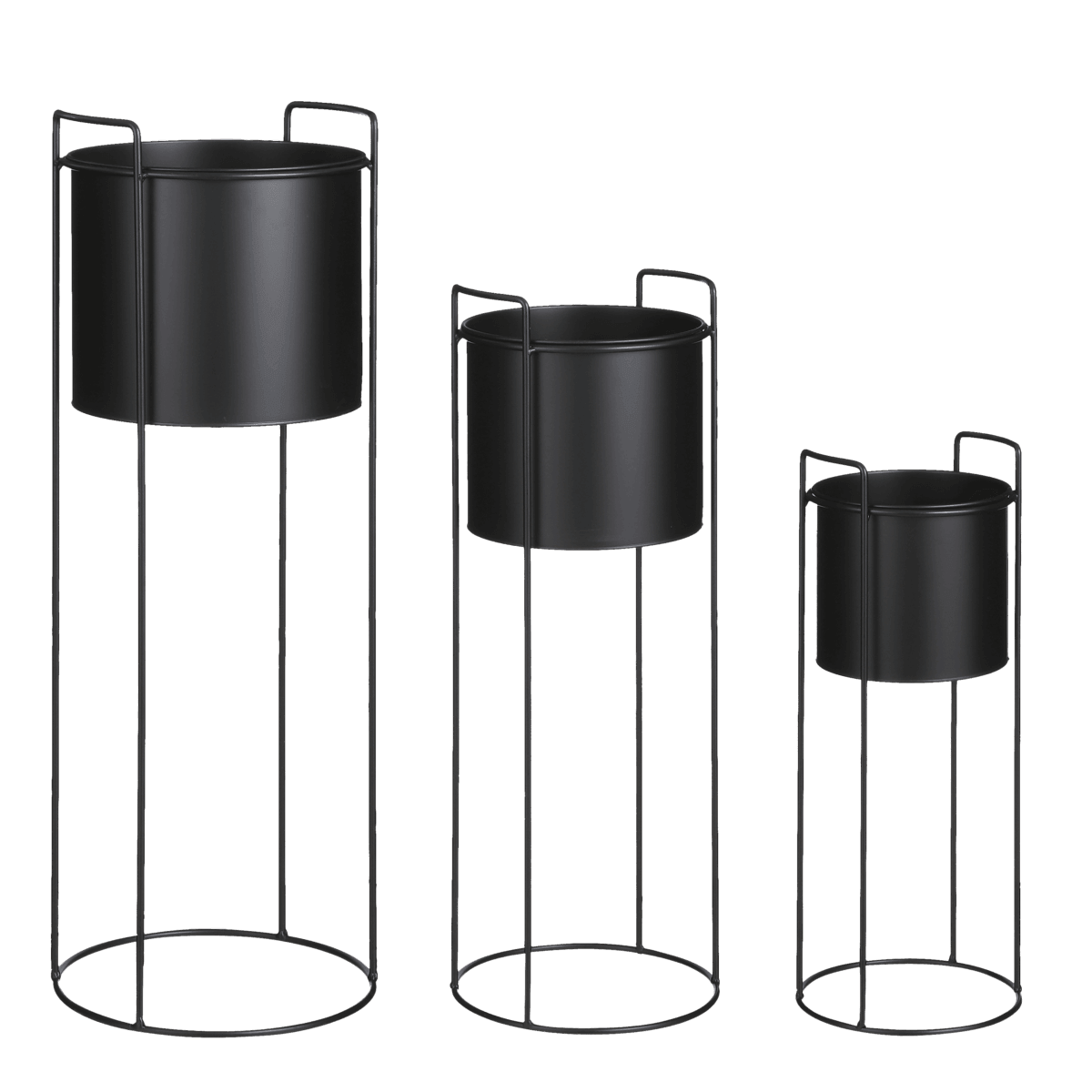 Favani Blumentopf auf Ständer – 3er-Set – H80 x Ø28 cm – Metall – Schwarz - HomeDesign Knaus