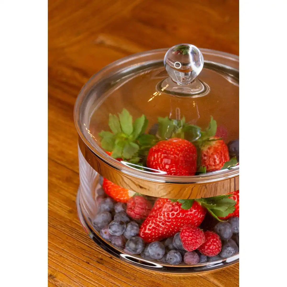 Glasdose Vigo mit Deckel mundgeblasenes Kristallglas mit Platinrand 19cm - HomeDesign Knaus