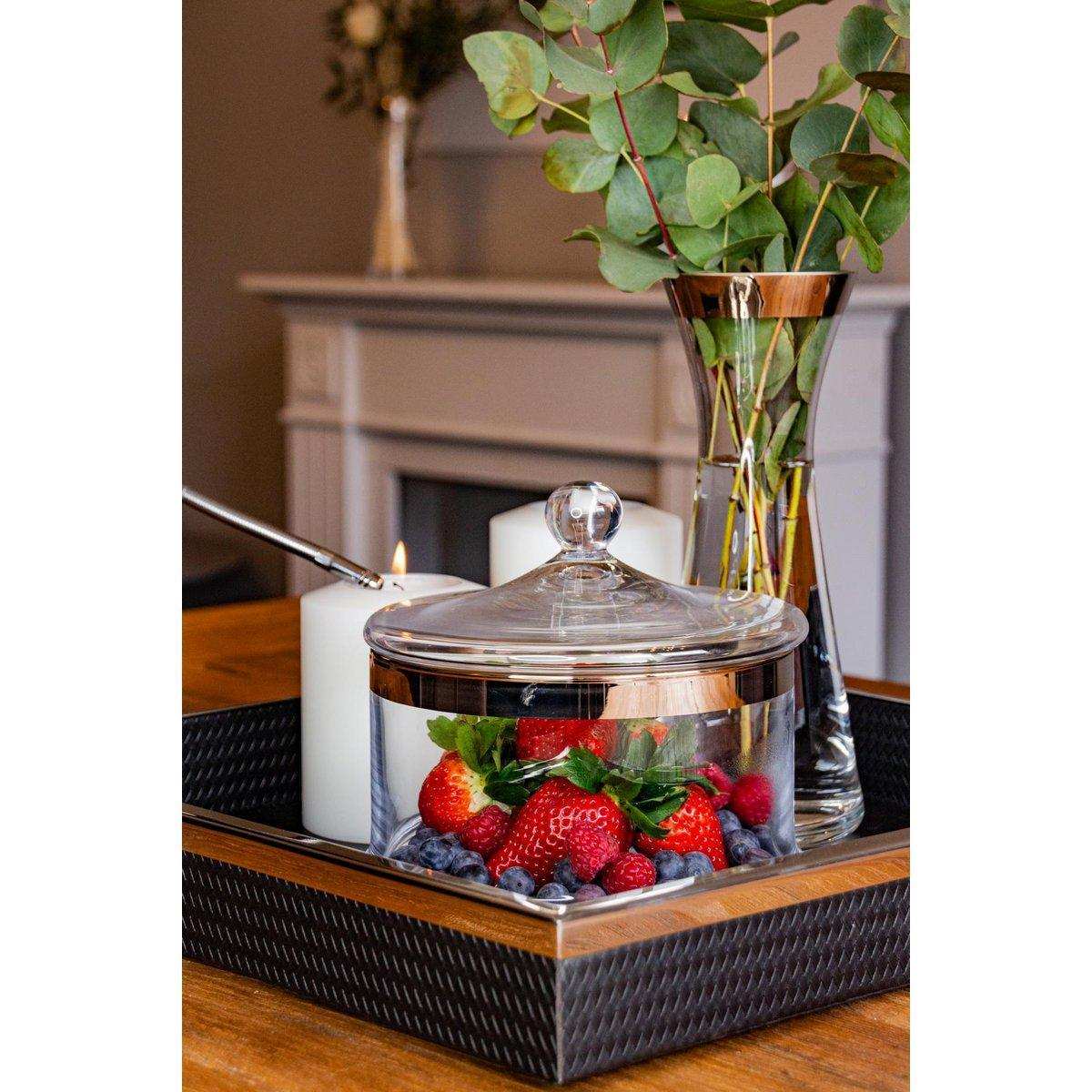 Glasdose Vigo mit Deckel mundgeblasenes Kristallglas mit Platinrand 19cm - HomeDesign Knaus