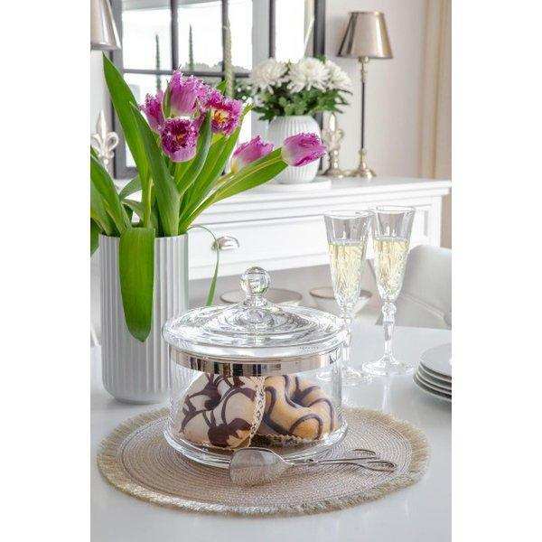 Glasdose Vigo mit Deckel mundgeblasenes Kristallglas mit Platinrand 19cm - HomeDesign Knaus