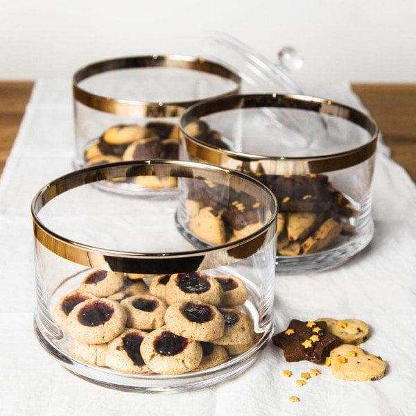 EDZARD Glasdose Vigo, mit Deckel, mundgeblasenes Kristallglas mit Platinrand, H 40 cm, ø 19 cm - HomeDesign Knaus