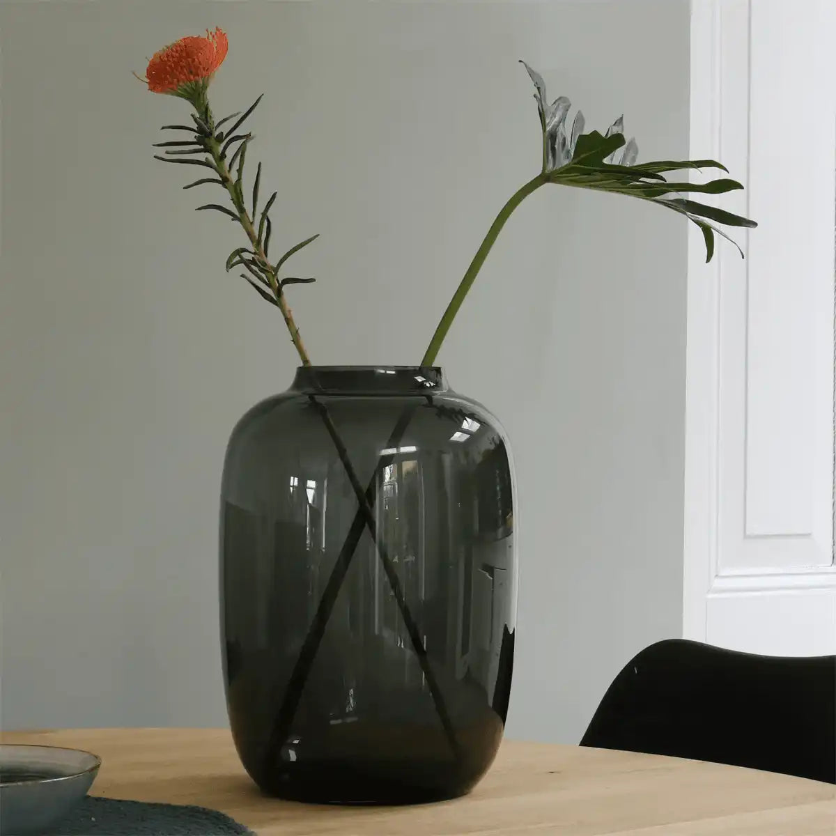 Grau Deko Vase Blumenvase Bodenvase Mundgeblasen - HomeDesign Knaus