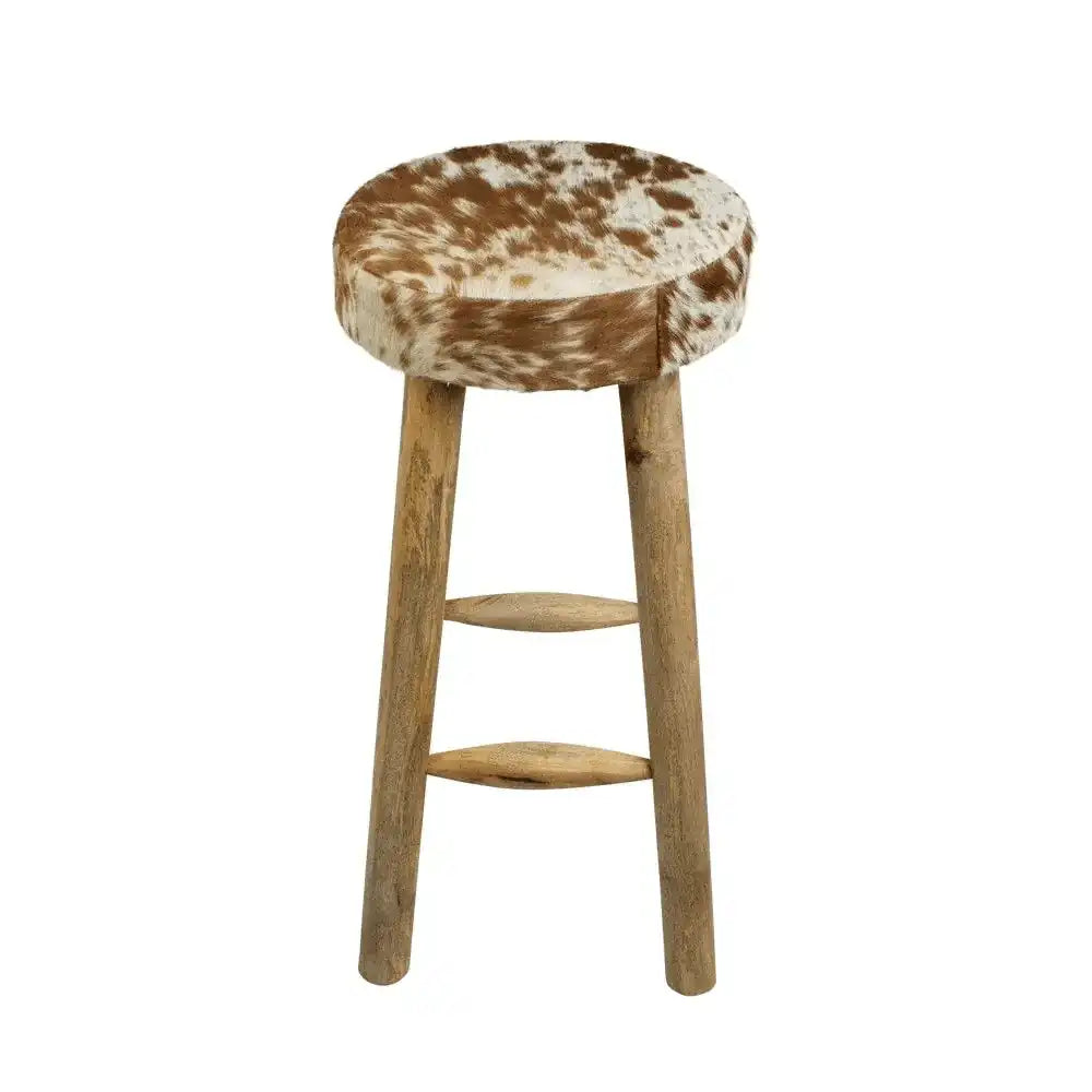 Holz Barhocker Rindsleder Kuh braun/weiß 75cm - HomeDesign Knaus